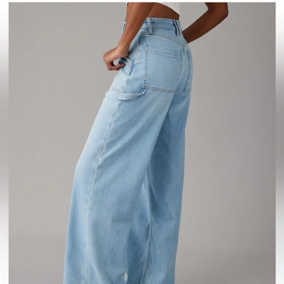 American Eagle dreamy drape, high waist, baggy wide leg jeans 18 short